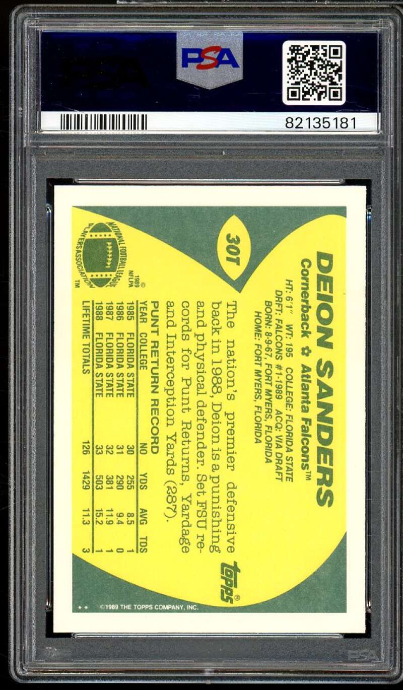 Deion Sanders Rookie Card 1989 Topps Traded #30T PSA 10 Image 2