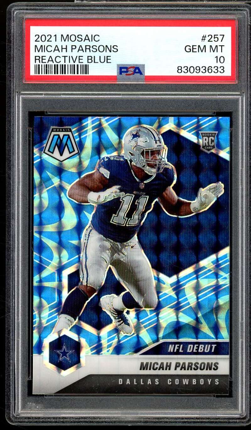 Micah Parsons Rookie Card 2021 Mosaic Reactive Blue #257 PSA 10 Image 1