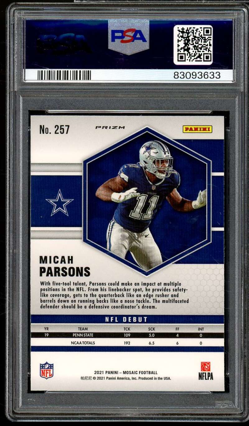 Micah Parsons Rookie Card 2021 Mosaic Reactive Blue #257 PSA 10 Image 2