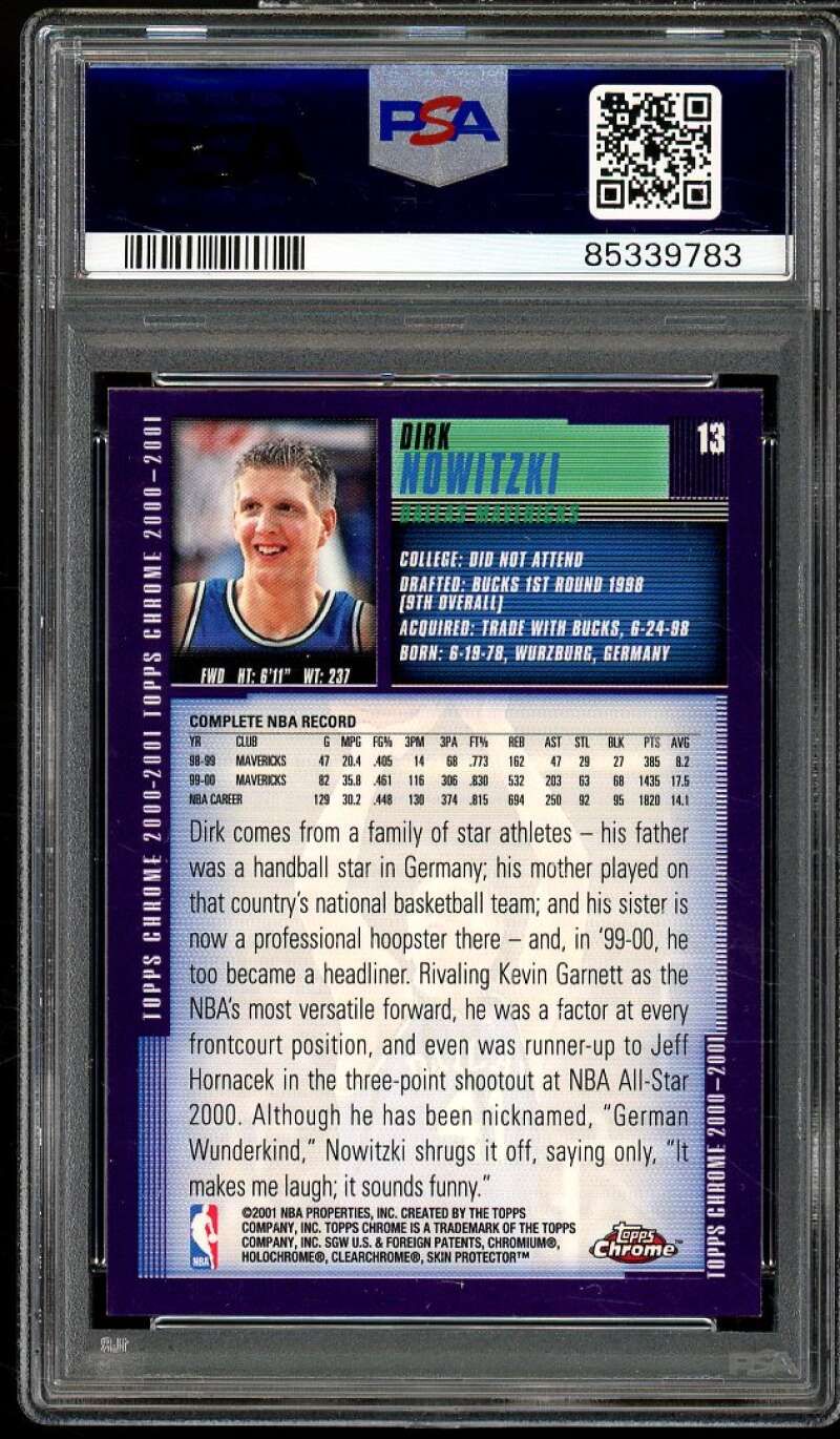 Dirk Nowitzki Card 2000-01 Topps Chrome #13 PSA 9 Image 2