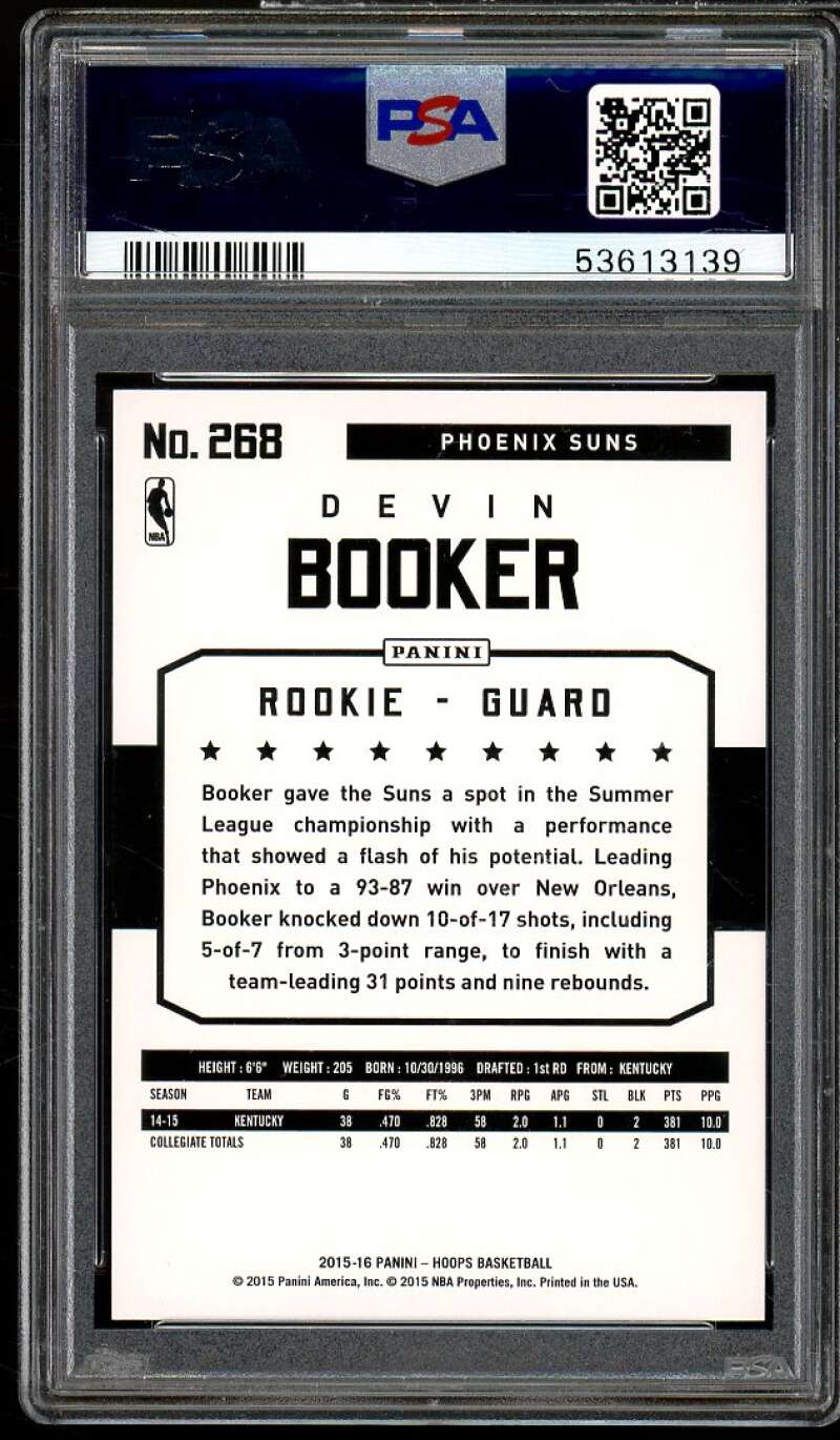 Devin Booker Rookie Card 2015-16 Panini Hoops #268 PSA 10 Image 2