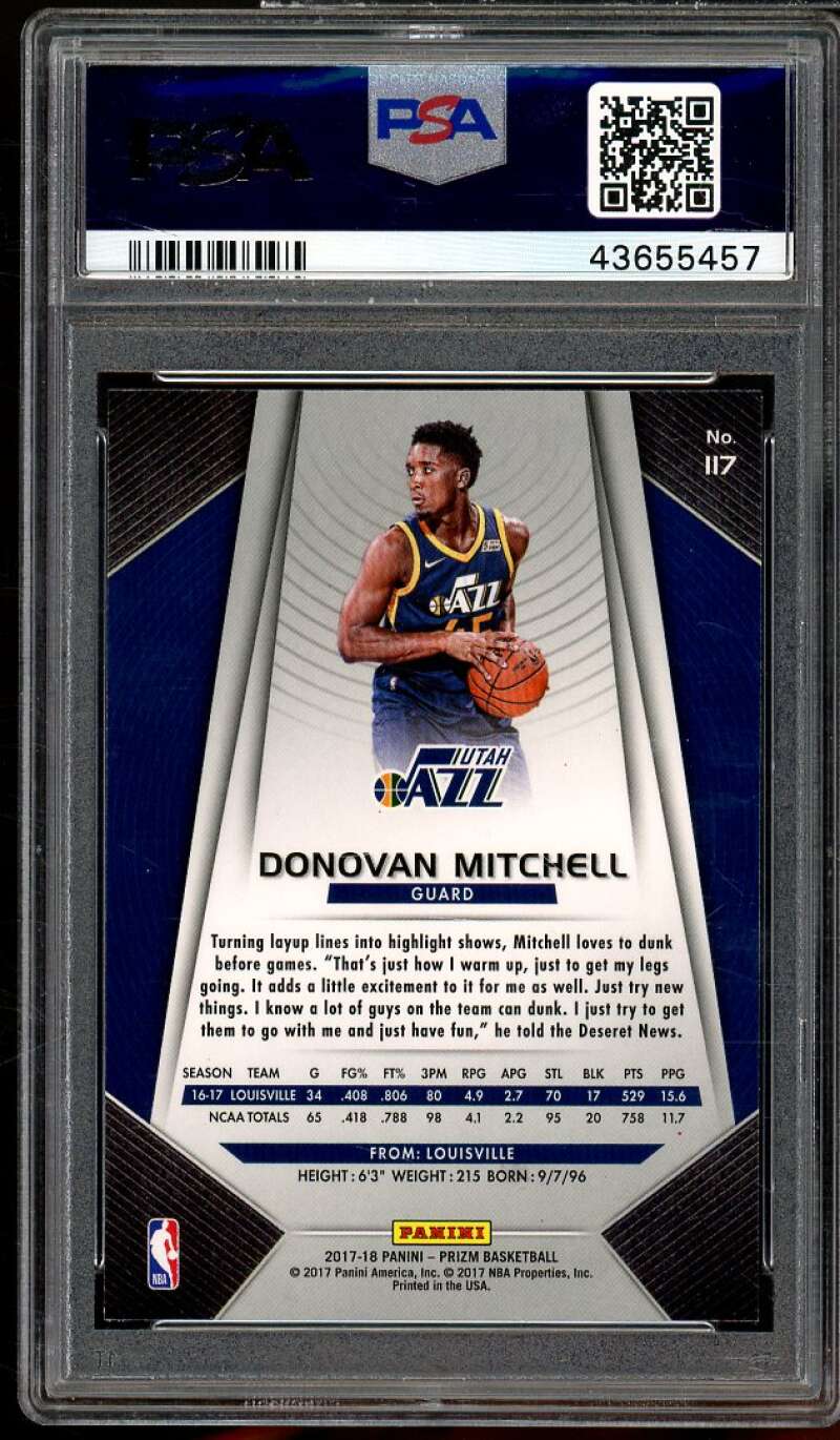 Donovan Mitchell Rookie Card 2017-18 Panini Prizm #117 PSA 10 Image 2