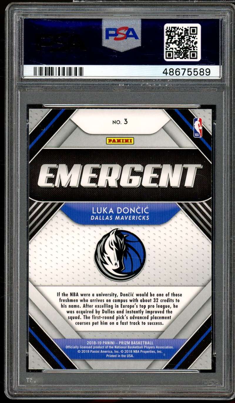 Luka Doncic Rookie Card 2018-19 Panini Prizm Emergent #3 PSA 10 Image 2