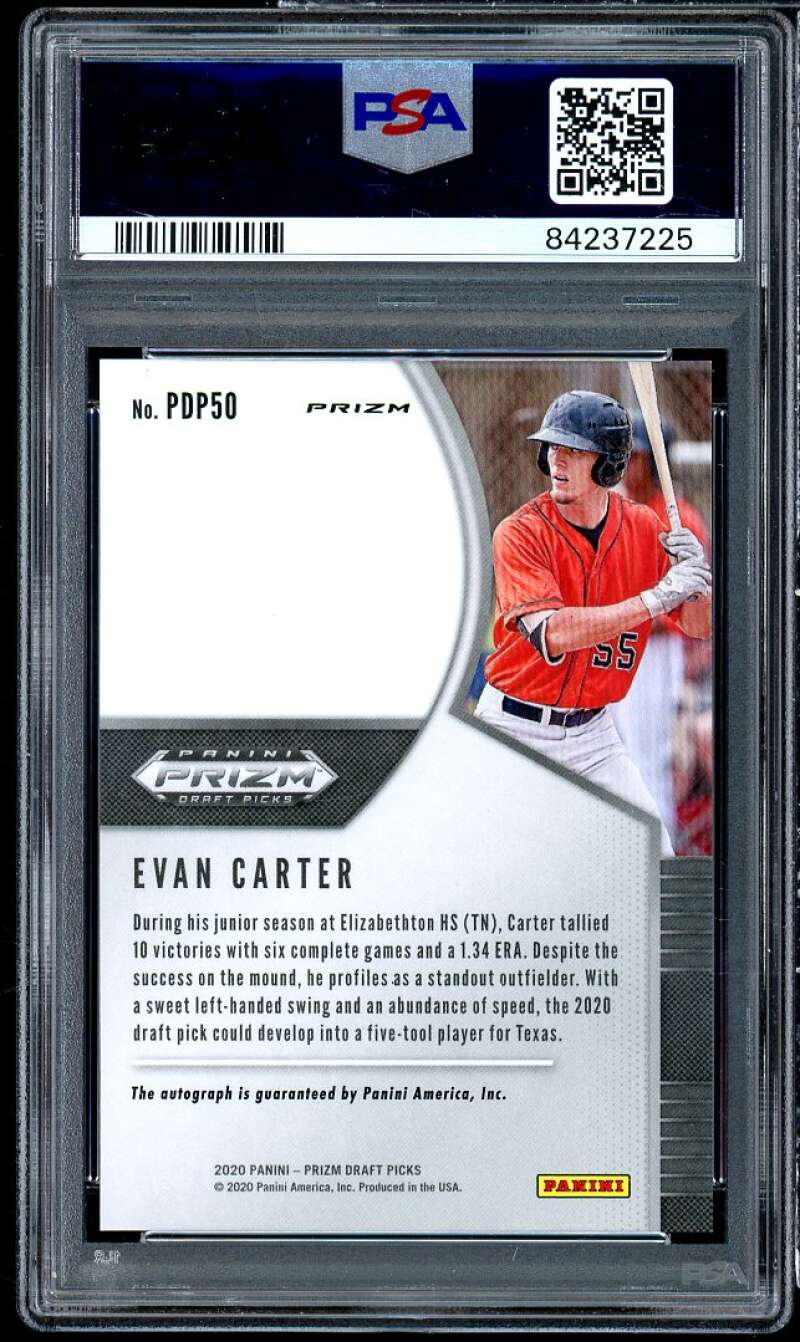 Evan Carter Rookie Card 2020 Panini Prizm DP Autograph #PDP50 PSA 10 Image 2