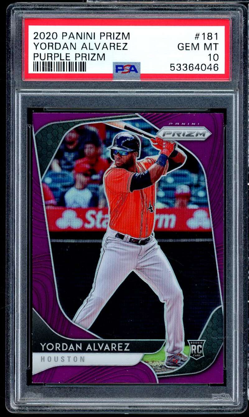 Yordan Alvarez Rookie Card 2020 Panini Prizm Purple Prizm #181 PSA 10 Image 1