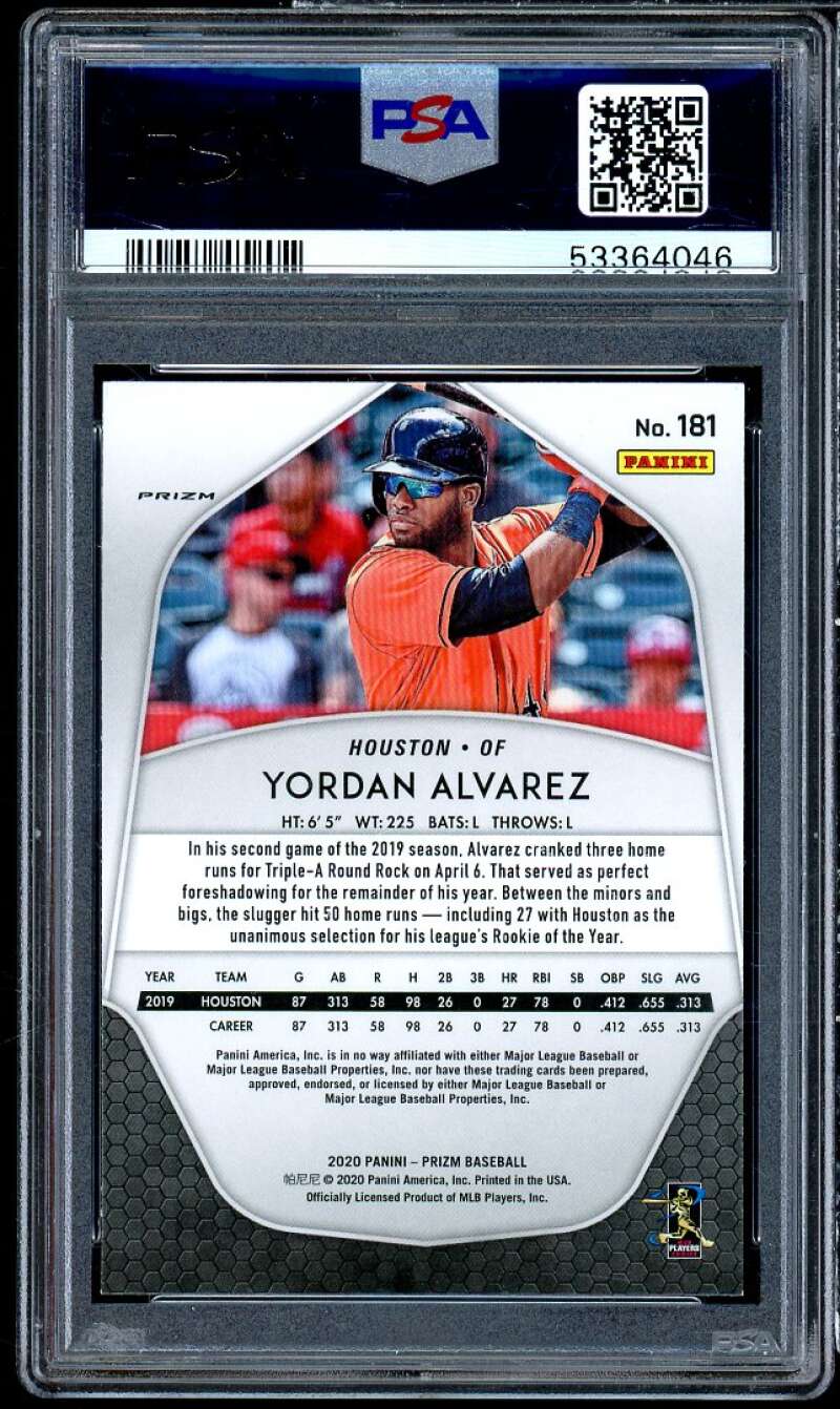 Yordan Alvarez Rookie Card 2020 Panini Prizm Purple Prizm #181 PSA 10 Image 2