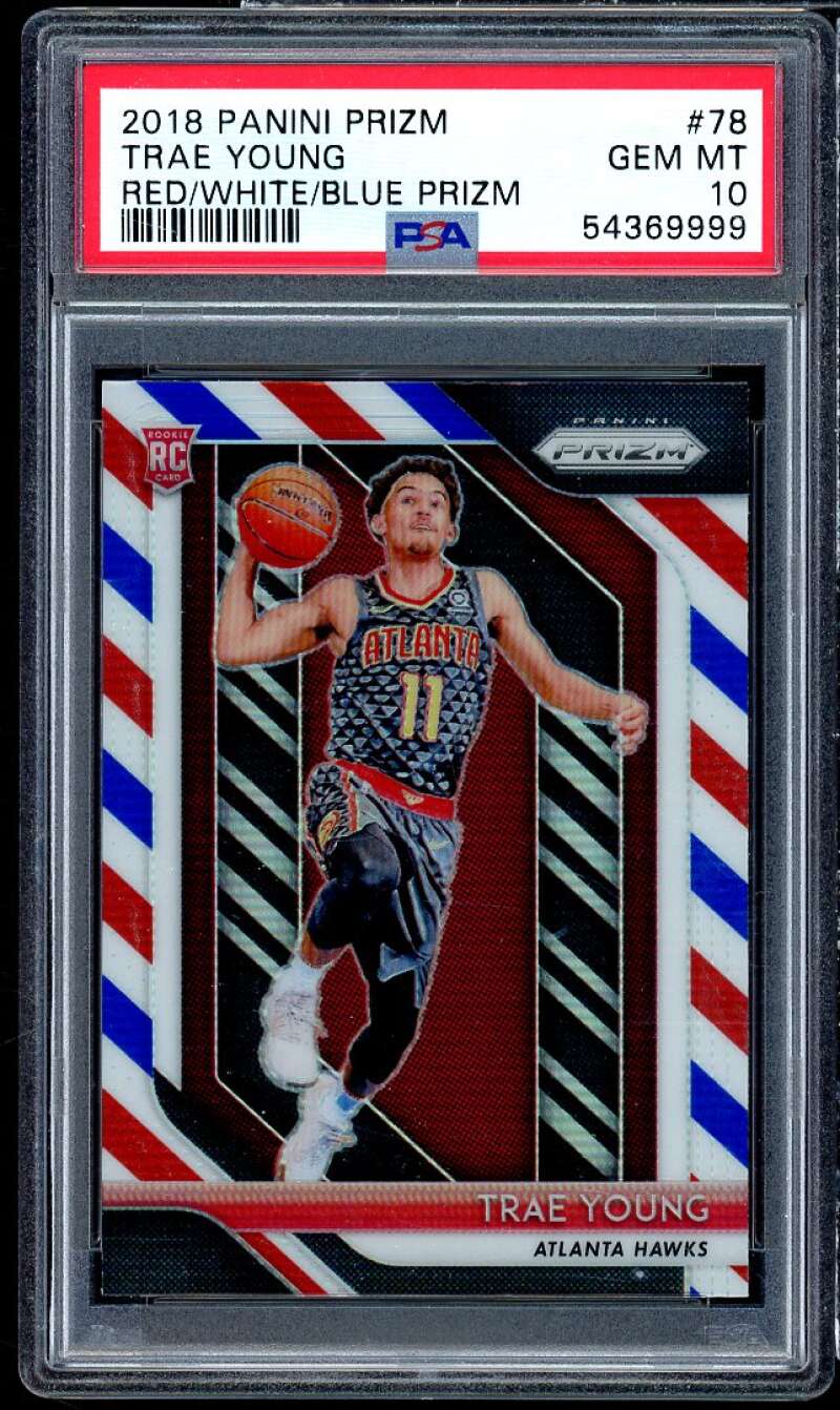 Trae Young Rookie 2018-19 Panini Prizm Prizms Red White/Blue Prizm #78 PSA 10 Image 1