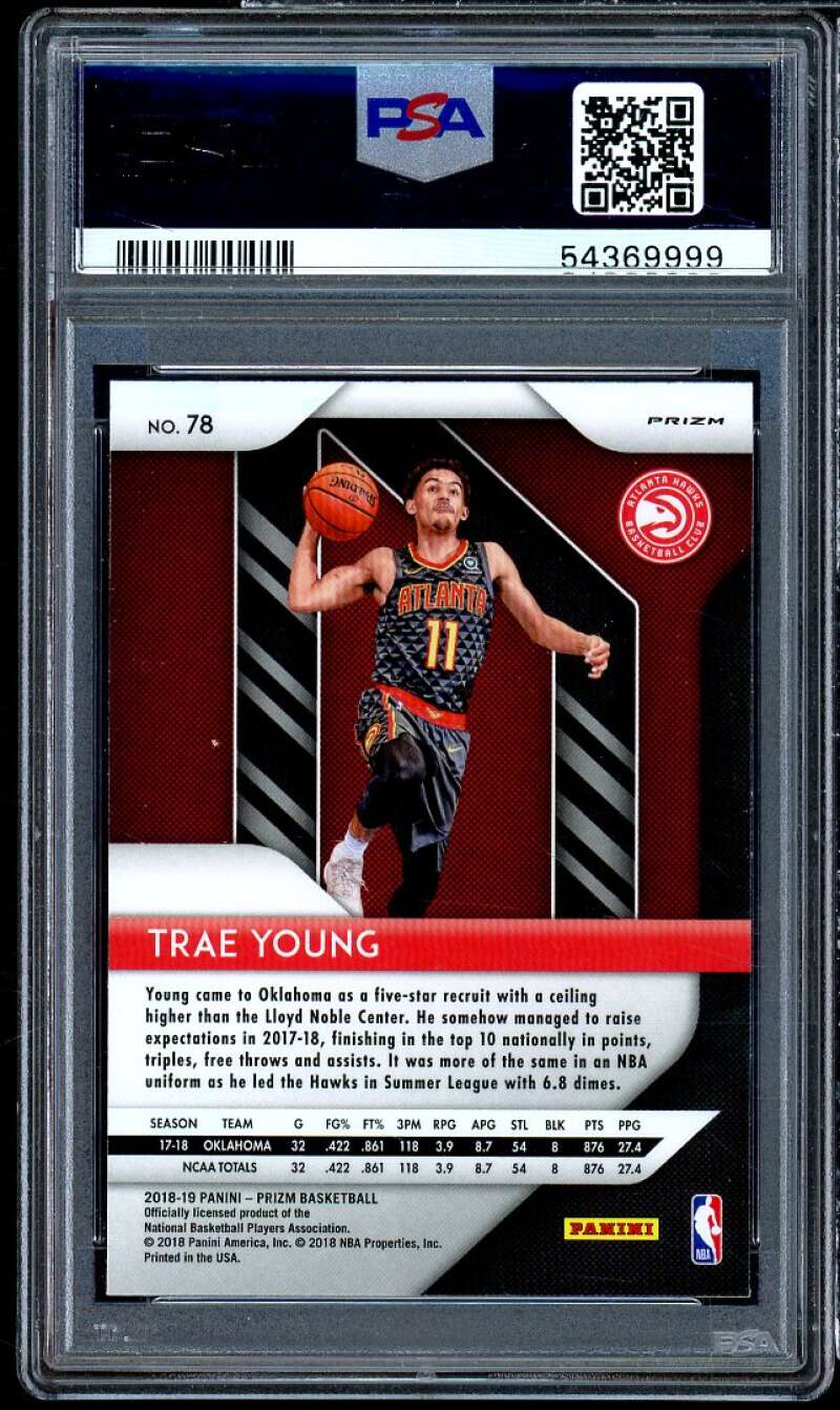 Trae Young Rookie 2018-19 Panini Prizm Prizms Red White/Blue Prizm #78 PSA 10 Image 2