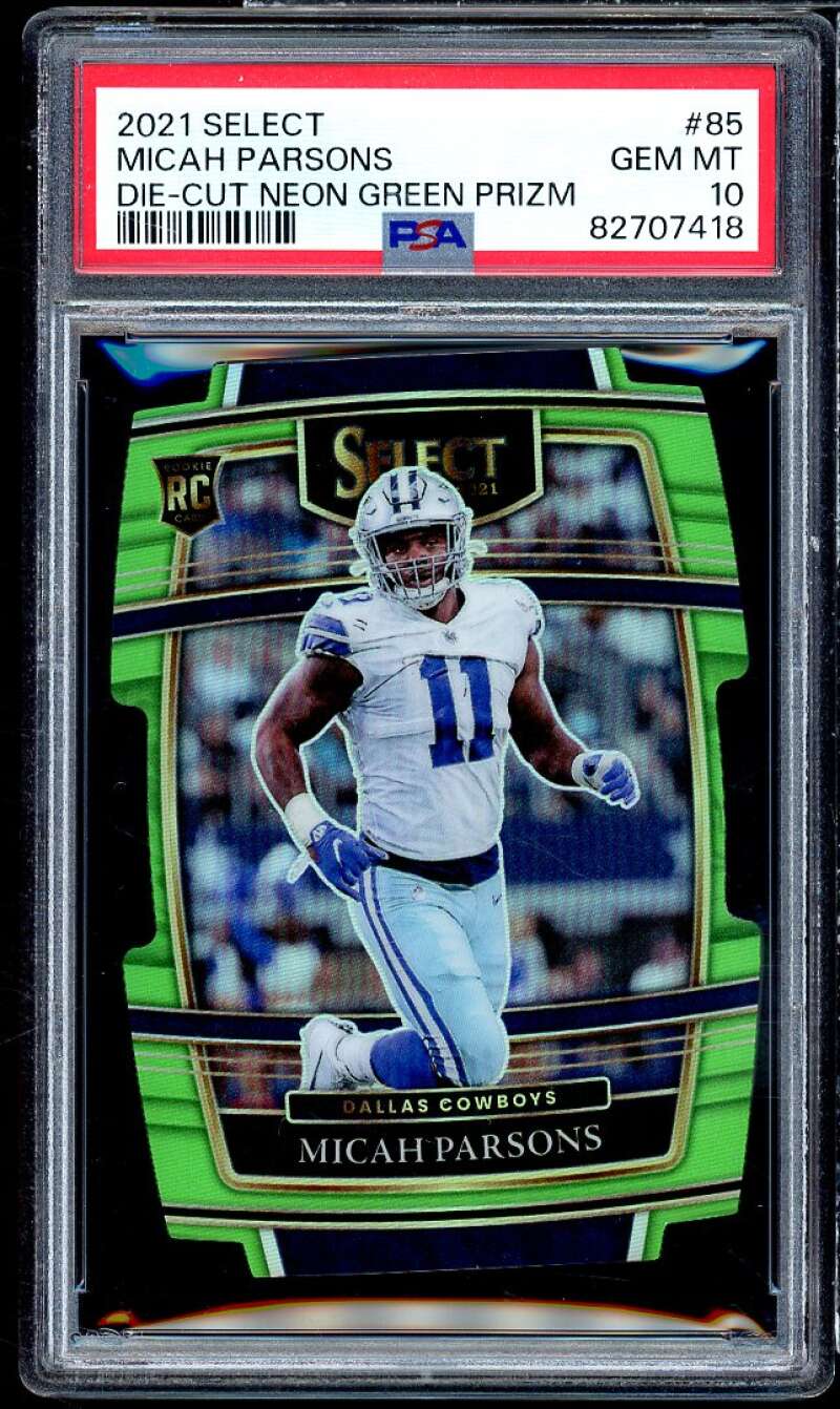 Micah Parsons Rookie Card 2021 Select Die Cut Neon Green Prizm #85 PSA 10 Image 1