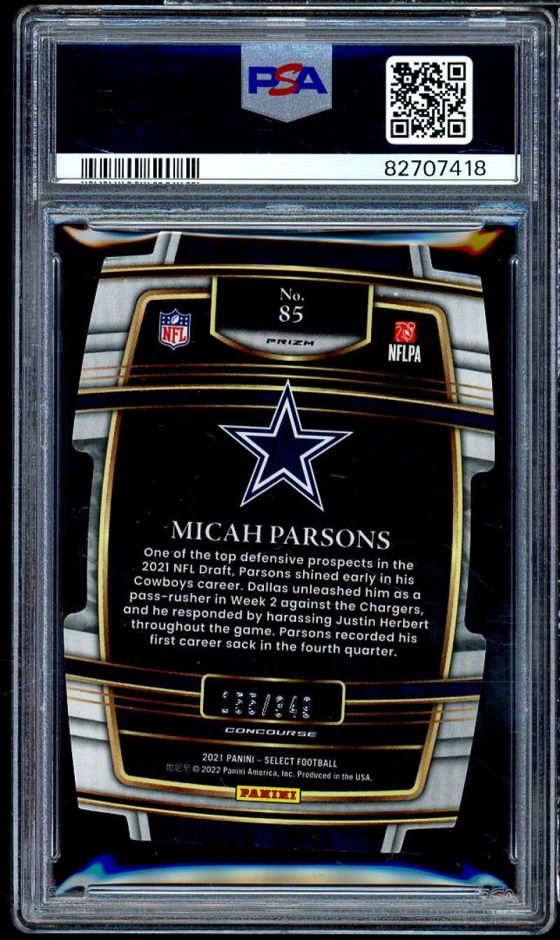 Micah Parsons Rookie Card 2021 Select Die Cut Neon Green Prizm #85 PSA 10 Image 2