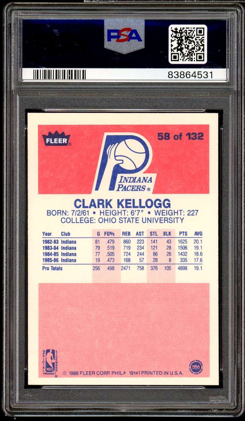 Clark Kellogg Rookie Card 1986-87 Fleer #58 PSA 8 Image 2