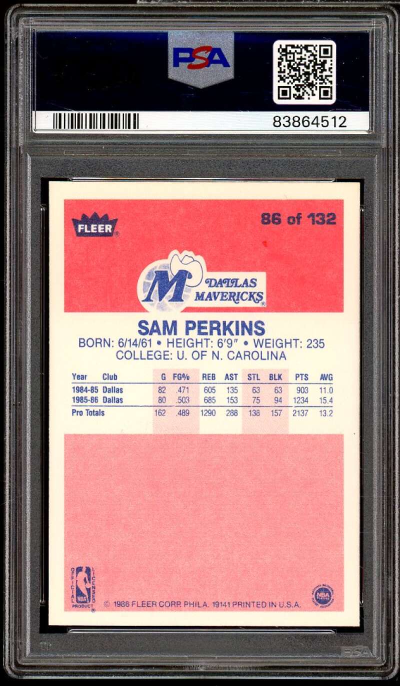 Sam Perkins Rookie Card 1986-87 Fleer #86 PSA 9 Image 2