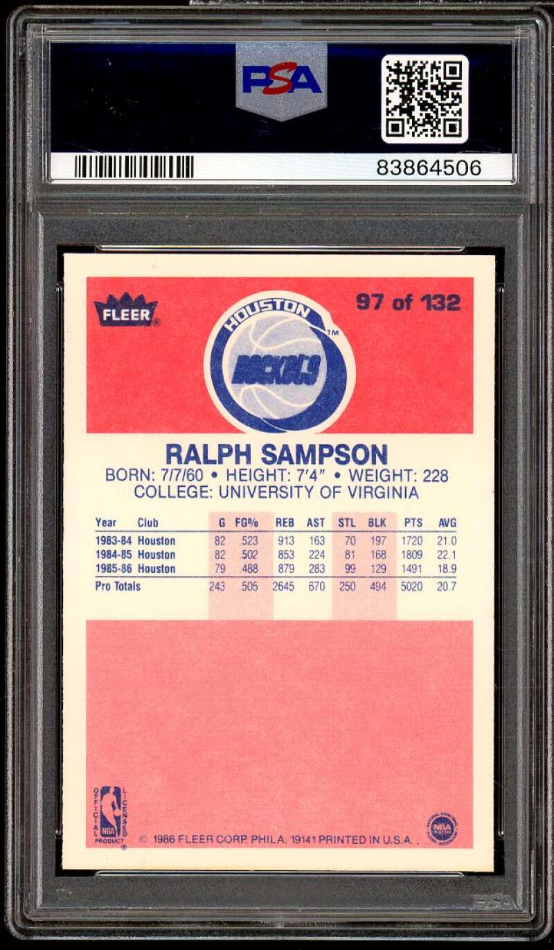 Ralph Sampson Rookie Card 1986-87 Fleer #97 PSA 9 Image 2