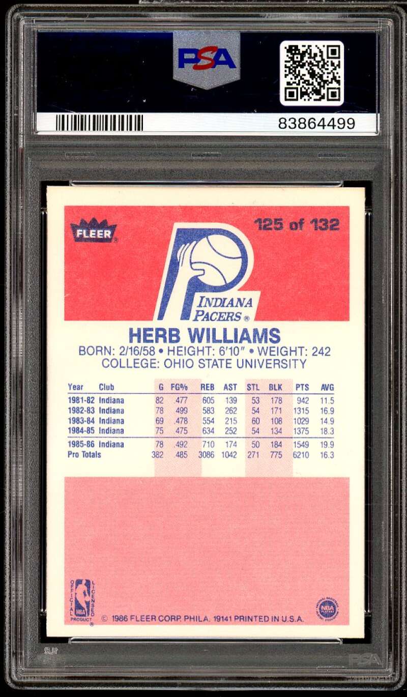 Herb Williams Rookie Card 1986-87 Fleer #125 PSA 9 Image 2