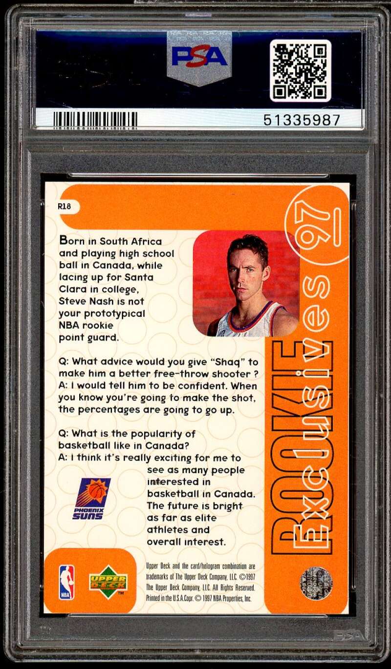 Steve Nash Rookie Card 1996-97 Upper Deck Rookie Exclusives #R18 PSA 10 Image 2