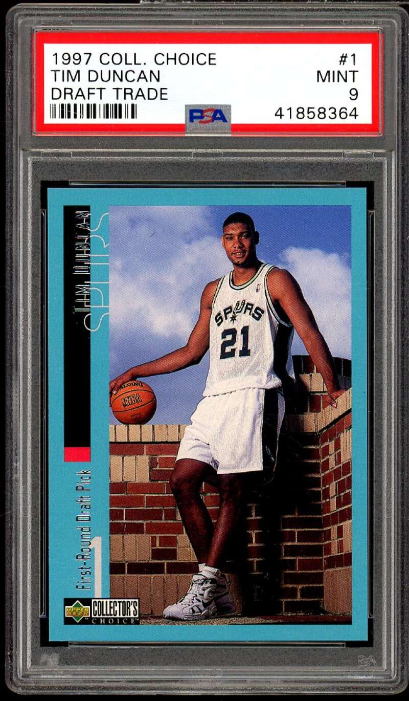 Tim Duncan Rookie Card 1997-98 Collector's Choice Draft Trade #1 PSA 9 Image 1