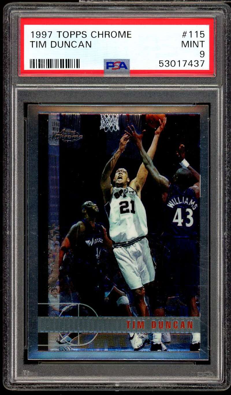 Tim Duncan Rookie Card 1997-98 Topps Chrome #115 PSA 9 Image 1