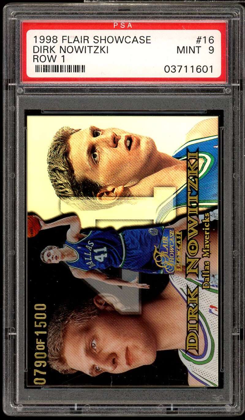 Dirk Nowitzki Rookie Card 1998-99 Flair Showcase Row 1 #16 PSA 9 Image 1