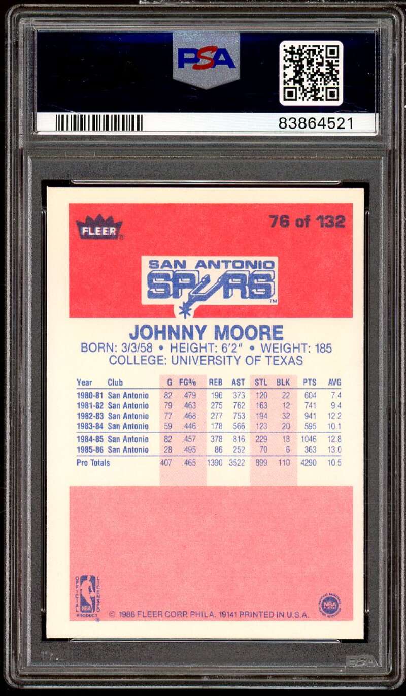 Johnny Moore Card 1986-87 Fleer #76 PSA 8 Image 2