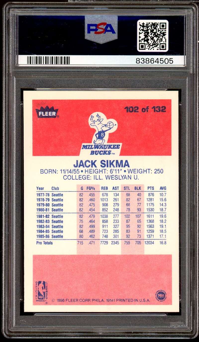 Jack Sikma Card 1986-87 Fleer #102 PSA 9 Image 2