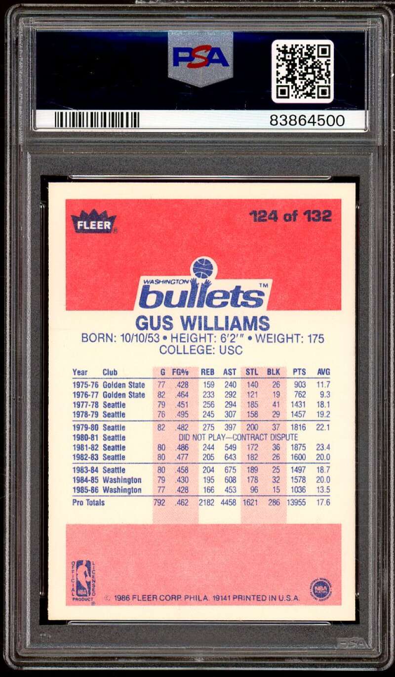 Gus Williams Card 1986-87 Fleer #124 PSA 9 Image 2