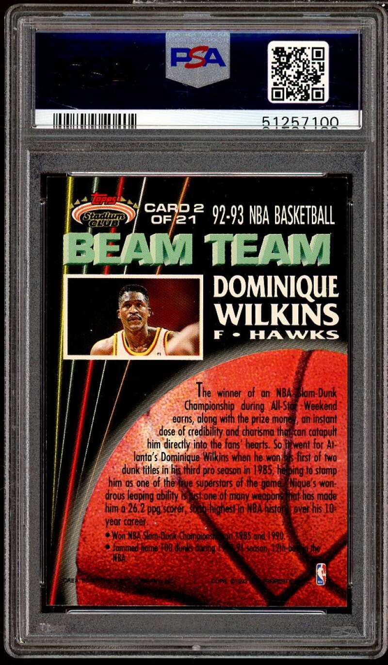 Dominique Wilkins Card 1992-93 Stadium Club Beam Team #2 PSA 9 Image 2