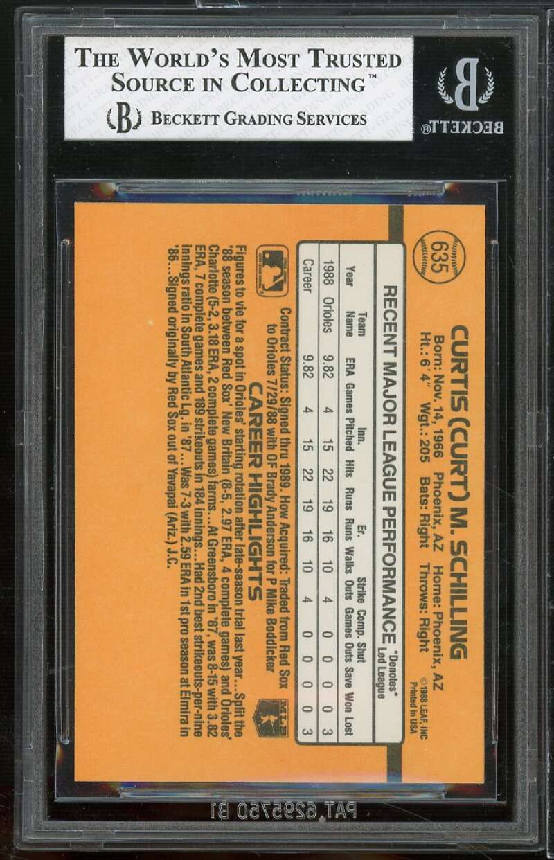 Curt Schilling Rookie Card 1989 Donruss #635 BGS 8 (8 8 8.5 8) Image 2