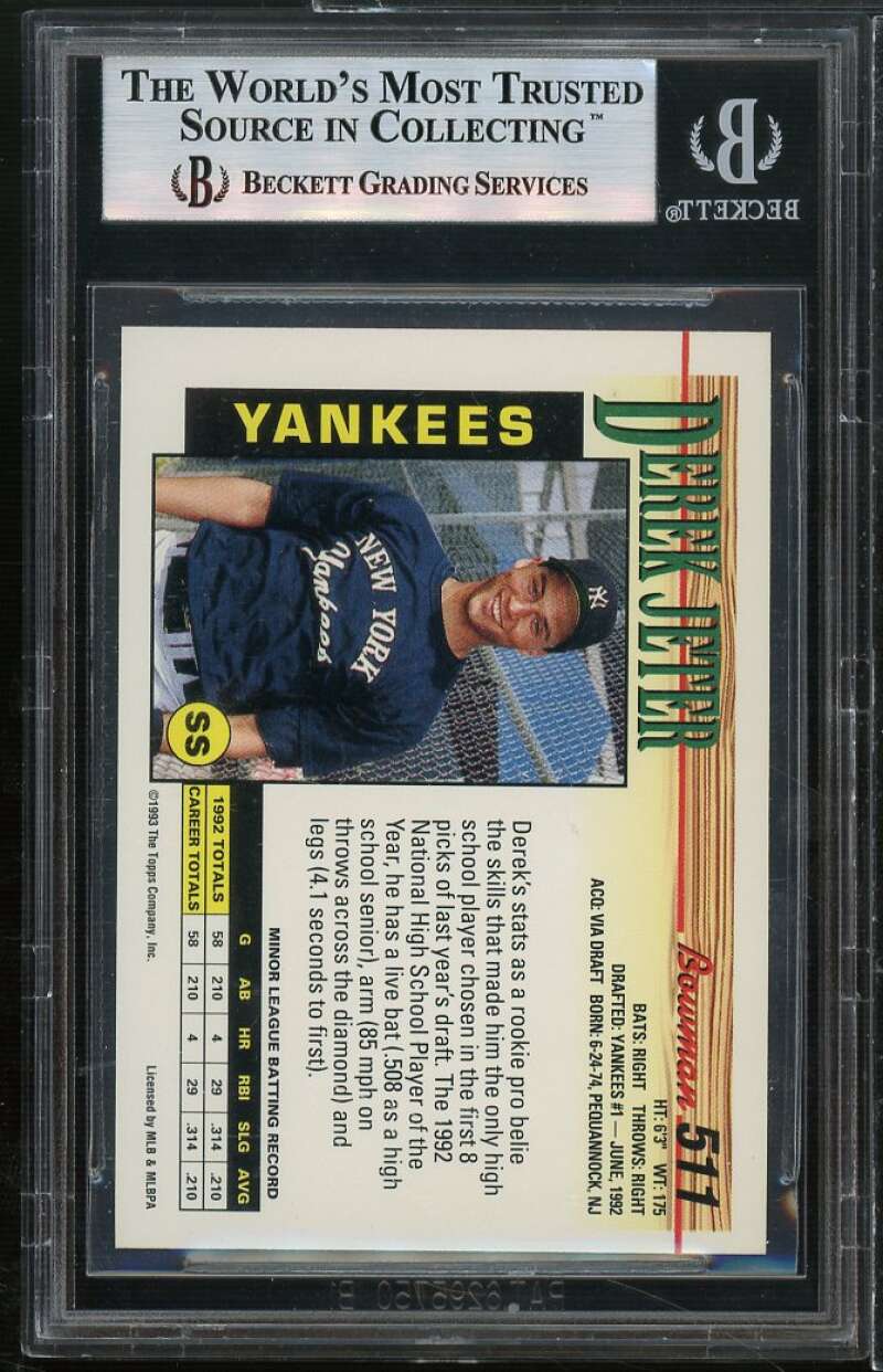 Derek Jeter Rookie Card 1993 Bowman #511 BGS 8.5 Image 2