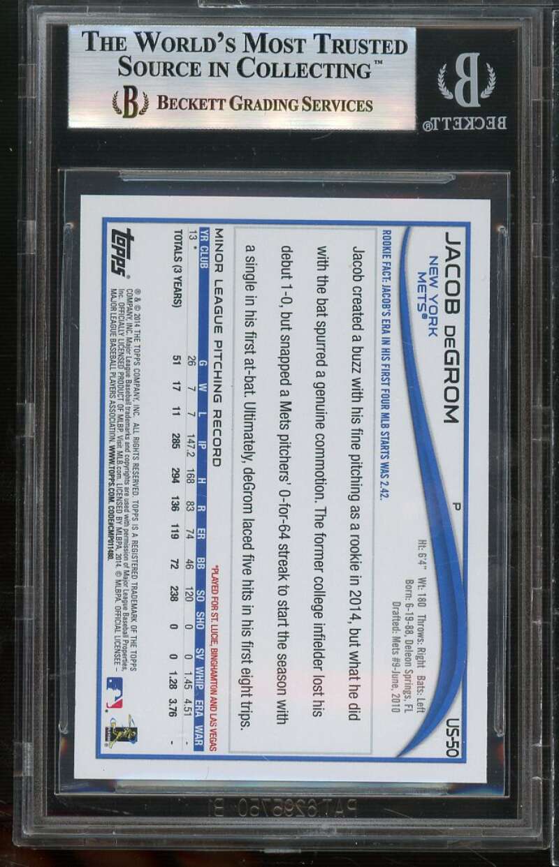 Jacob deGrom Rookie Card 2014 Topps Update #50 BGS 9 (9 9.5 9.5 8.5) Image 2