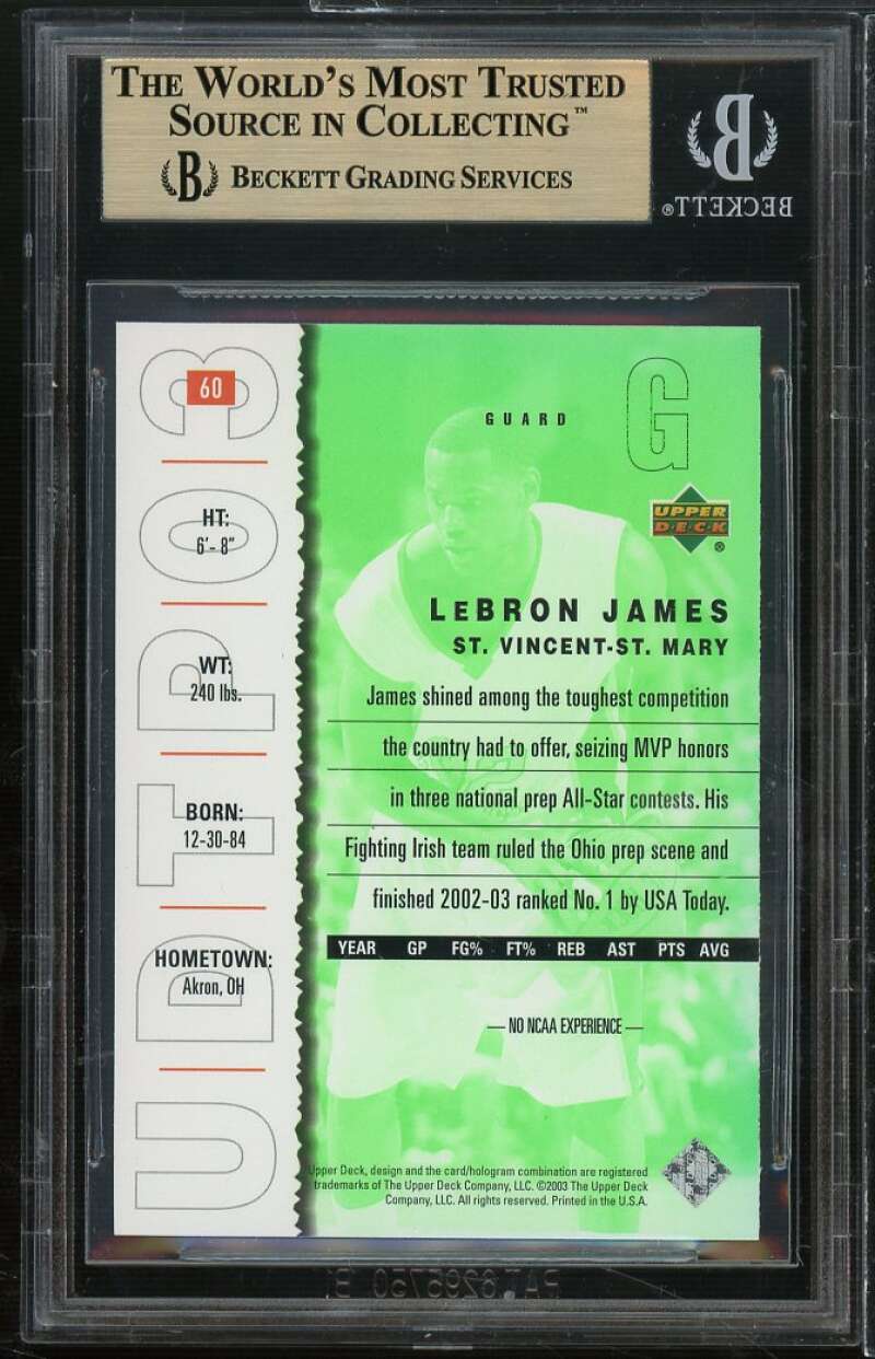 LeBron James Rookie Card 2003-04 UD Top Prospects #60 BGS 9.5 (9.5 9.5 9 9.5) Image 2