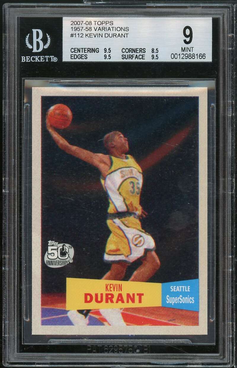 Kevin Durant Rookie 2007-08 Topps 1957-58 Variation #112 BGS 9 (9.5 8.5 9.5 9.5) Image 1