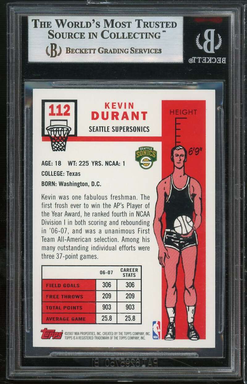 Kevin Durant Rookie 2007-08 Topps 1957-58 Variation #112 BGS 9 (9.5 8.5 9.5 9.5) Image 2