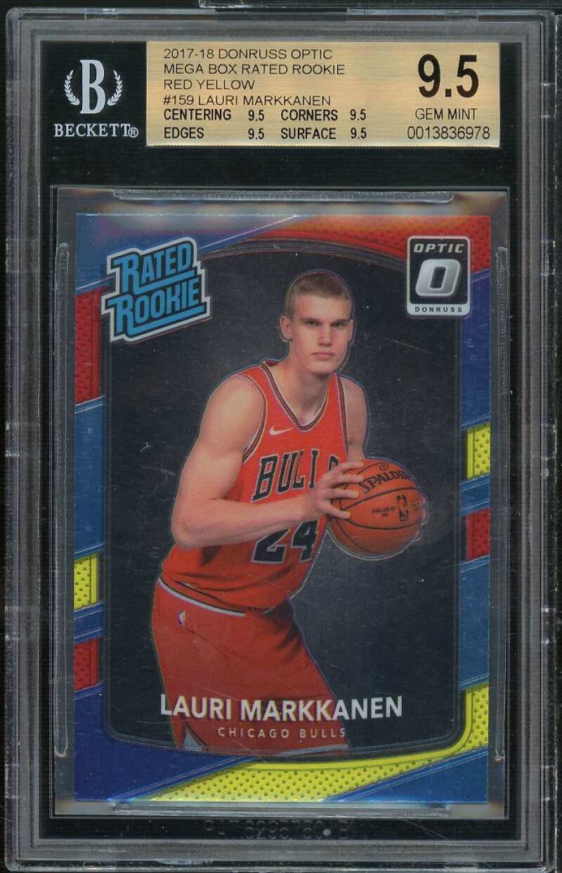 Lauri Markkanen Rookie 2017-18 Donruss Optic Mega Box Red Yellow #159 BGS 9.5 Image 1