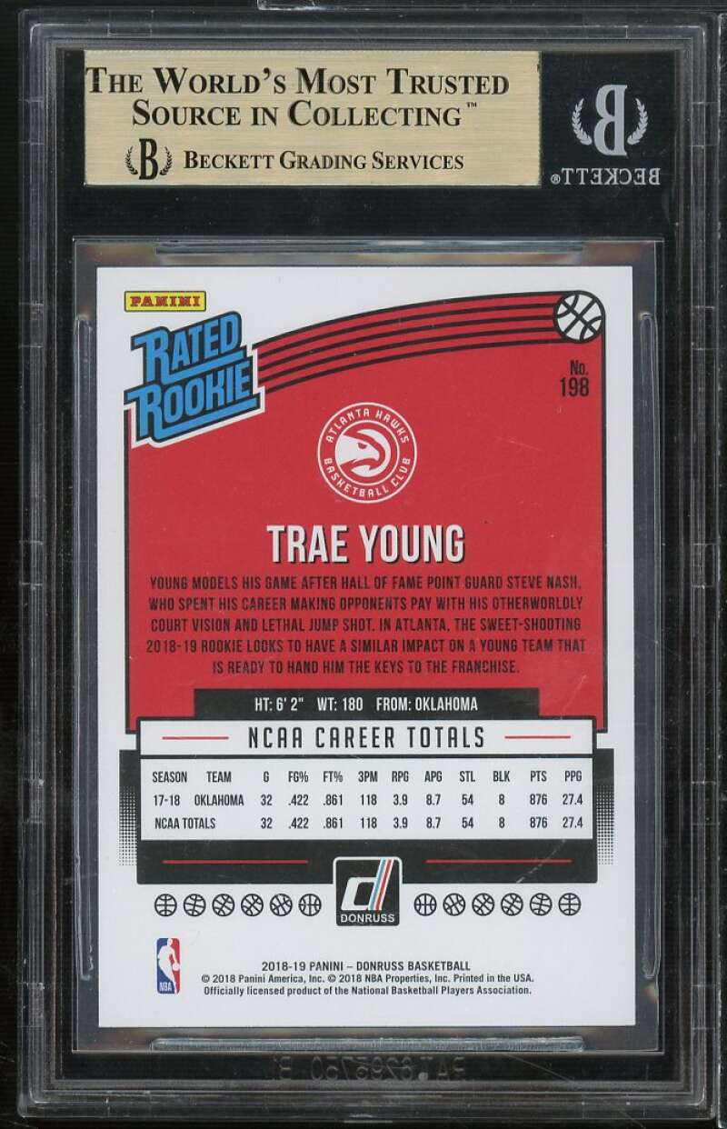 Trae Young Rookie Card 2018-19 Donruss #196 BGS 9.5 (9.5 9.5 9.5 9) Image 2