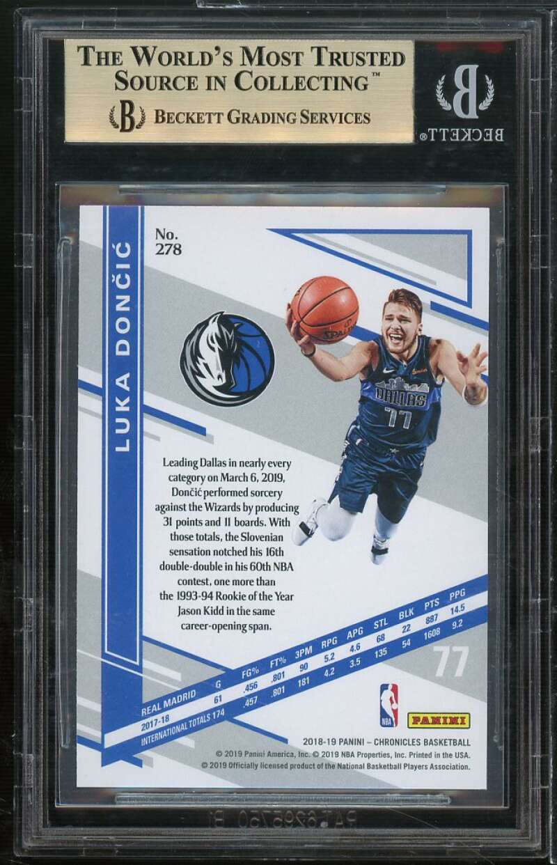 Luka Doncic Rookie Card 2018-19 Panini Chronicles #278 BGS 9.5 (9.5 9.5 9.5 9.5) Image 2