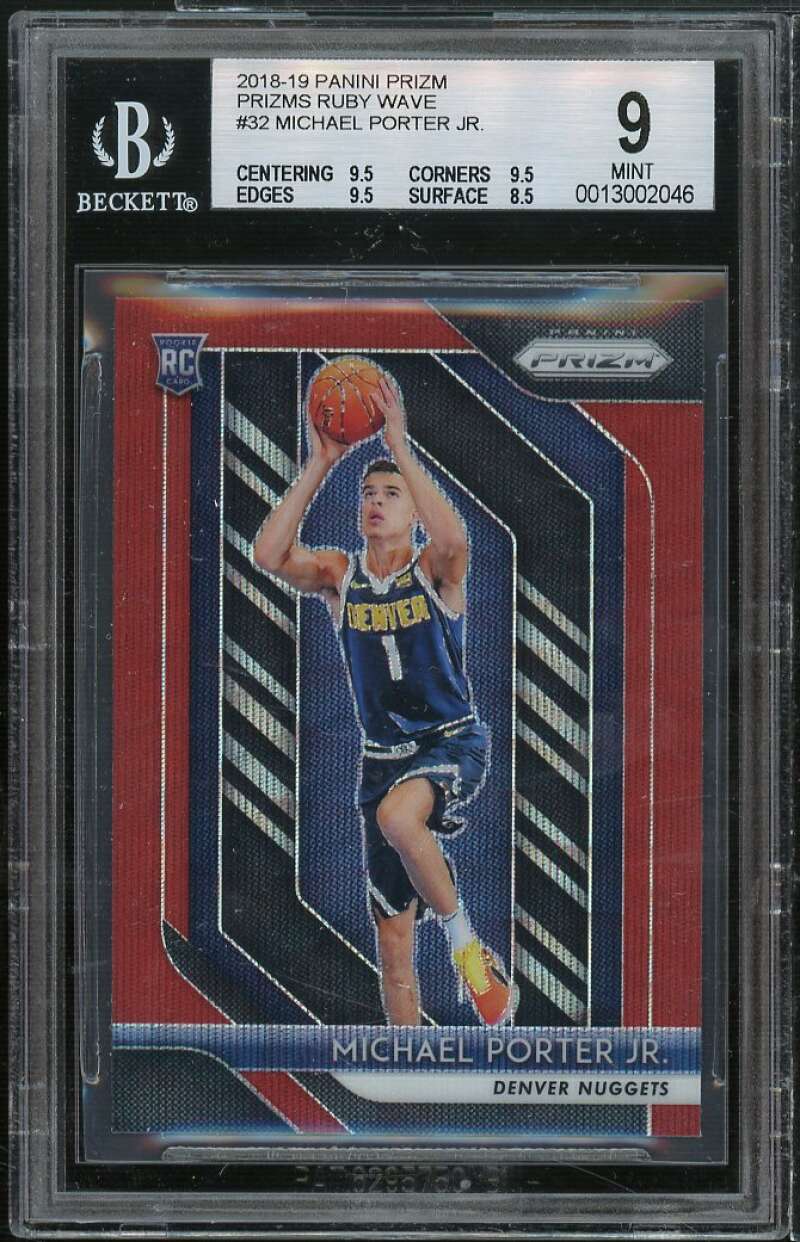 Michael Porter Jr. Rookie Card 2018-19 Panini Prizm Prizms Ruby Wave #32 BGS 9 Image 1