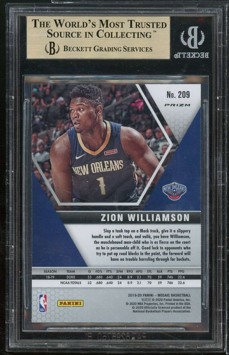 Zion Williamson Rookie 2019-20 Panini Mosaic Green #209 BGS 9.5 (9 9.5 9.5 9.5) Image 2