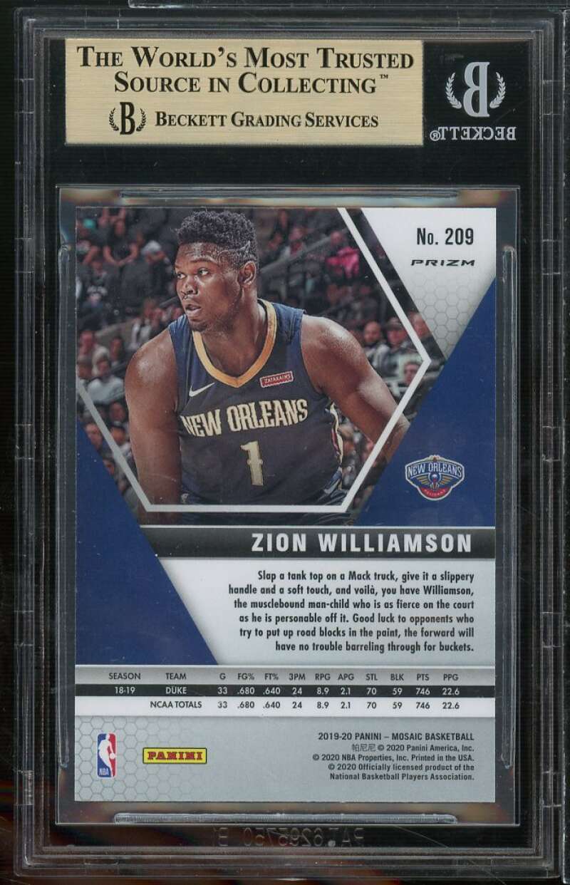 Zion Williamson Rookie Card 2019-20 Panini Mosaic Pink Camo #209 BGS 9.5 Image 2