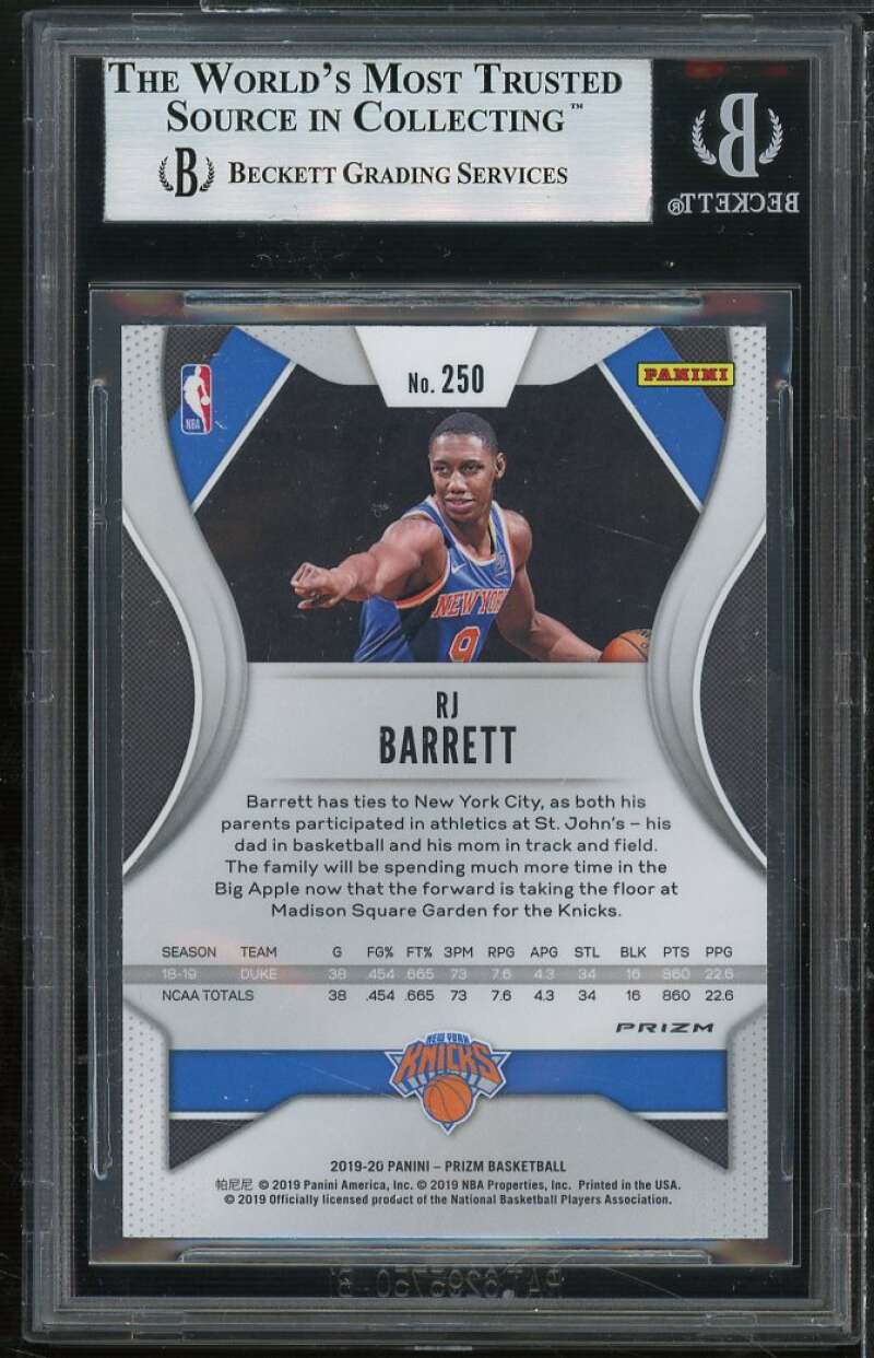 RJ Barrett Rookie Card 2019-20 Panini Prizm Prizms Orange Ice #250 BGS 9 Image 2