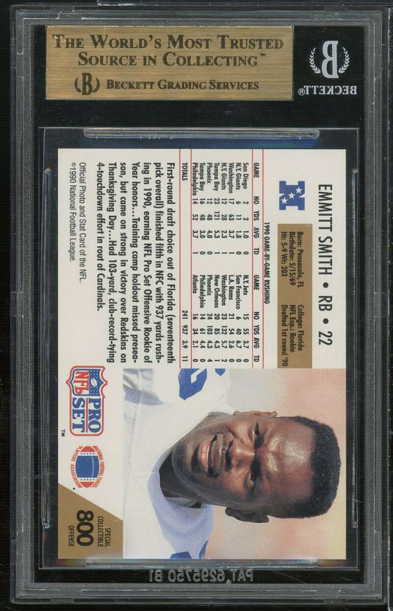 Emmitt Smith Rookie Card 1990 Pro Set #800 BGS 9.5 (9.5 9.5 9 10) Image 2