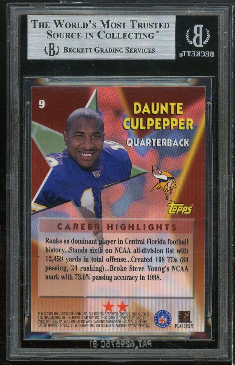 Daunte Culpepper Rookie Card 1999 Topps Stars Two Star #9 BGS 9 (9 9 9.5 9) Image 2