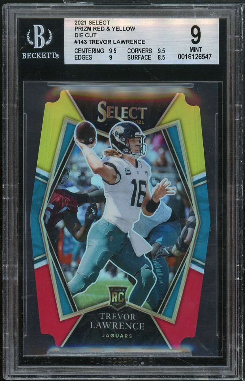 Trevor Lawrence Rookie Card 2021 Select Prizm Red Yellow Die Cut #143 BGS 9 Image 1