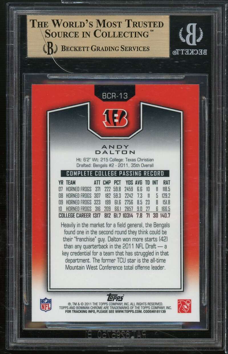 Andy Dalton Rookie Card 2011 Bowman Chrome Rookie Preview #13 (PRISTINE) BGS 10 Image 2