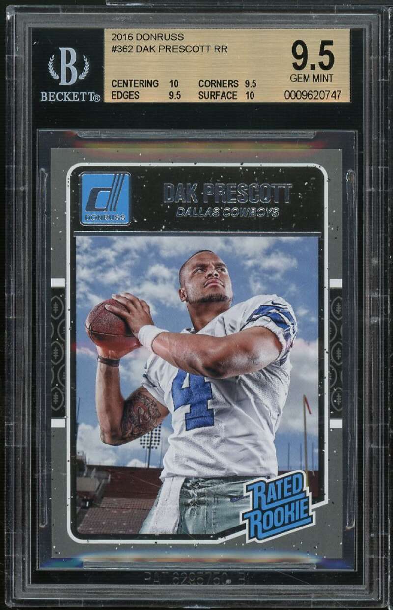 Dak Prescott Rookie Card 2016 Donruss #362 BGS 9.5 (10 9.5 9.5 10) Image 1