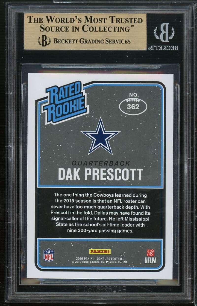 Dak Prescott Rookie Card 2016 Donruss #362 BGS 9.5 (10 9.5 9.5 10) Image 2