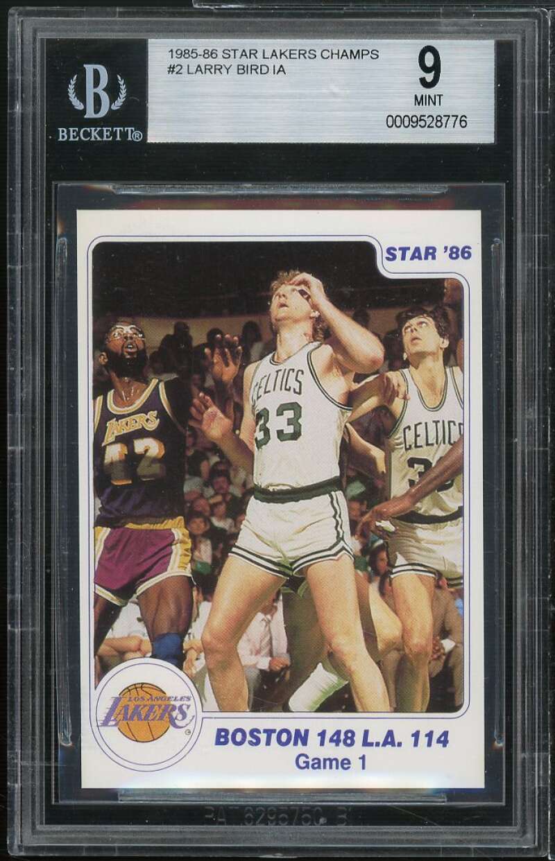 Larry Bird Card 1985-86 Star Lakers Champs #2 BGS 9 Image 1