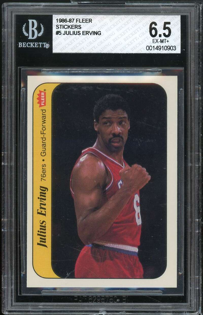 Julius Erving Card 1986-87 Fleer Stickers #5 BGS 6.5 Image 1