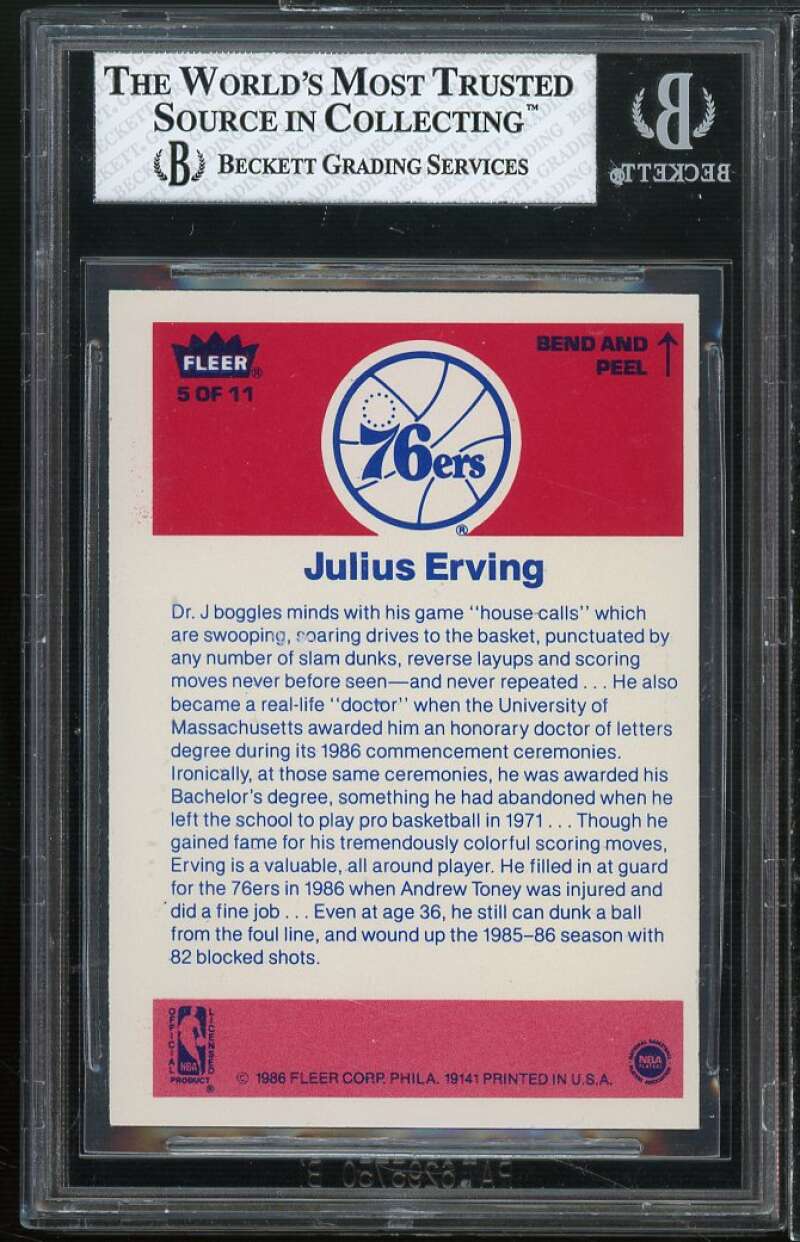 Julius Erving Card 1986-87 Fleer Stickers #5 BGS 6.5 Image 2