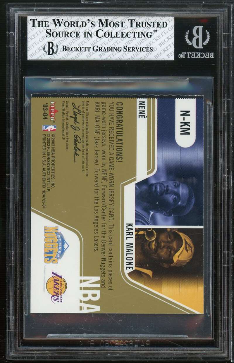 Nene Hilario/Karl Malone Card 2003-04 Fleer Authentix Jersey Ripped #8 BGS 8 Image 2