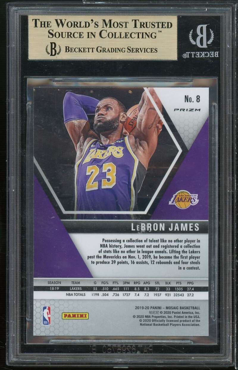 LeBron James Card 2019-20 Panini Mosaic Blue Reactive #8 BGS 9.5 (9 9.5 10 9.5) Image 2